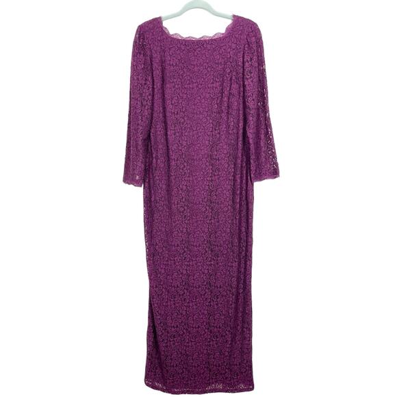 Adrianna Papell Lace Maxi Dress Purple 14 Petite Shortened Wedding Guest Formal - Picture 4 of 13